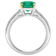 Afbeelding in Gallery-weergave laden, Smaragd Gekleurde Steen Ring 2 karaat Bicolor 14K Goud – bovenaanzicht
