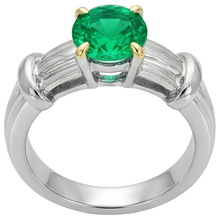Afbeelding in Gallery-weergave laden, Smaragd Rond Geslepen Edelsteen Ring in 14 Karaat Tweekleurig Goud – profielaanzicht