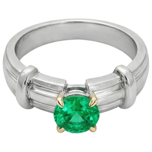 Afbeelding in Gallery-weergave laden, Smaragd Edelsteen Ring 2-karaat 14 Karaat Tweekleurig Goud – hoekaanzicht