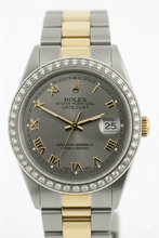 Afbeelding in Gallery-weergave laden, Middelgroot Rolex Bruin Oester Armband roestvrij staal & Goud Grijs Romeins Wijzerplaat Horloge