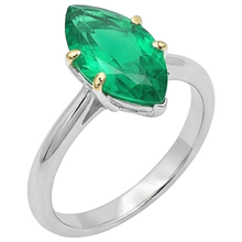 Afbeelding in Gallery-weergave laden, Fijne Smaragd Marquise Gekleurde Steen Ring in Tweekleurig 14K Goud – zijaanzicht