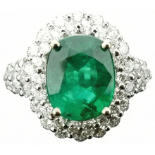 Afbeelding in Gallery-weergave laden, Prachtige Groene Smaragd GIA Met Natuurlijke uit de aarde gewonnen Diamanten Trouwring Witgoud 7.5 Karaat
