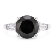 Afbeelding in Gallery-weergave laden, Natuurlijke zwarte diamanten ring 3,6 karaat echte ronde en baguettegeslepen drie stenen 14k witgoud