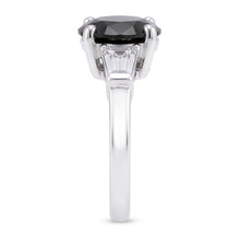 Afbeelding in Gallery-weergave laden, Natuurlijke zwarte diamanten ring 3,6 karaat echte ronde en baguettegeslepen drie stenen 14k witgoud