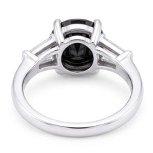 Afbeelding in Gallery-weergave laden, Natuurlijke zwarte diamanten ring 3,6 karaat echte ronde en baguettegeslepen drie stenen 14k witgoud