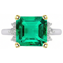 Afbeelding in Gallery-weergave laden, Fijne Smaragd Asscher Gekleurde Steen Ring in Bicolor 14K Goud – hoekaanzicht