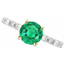 Afbeelding in Gallery-weergave laden, Fijne Smaragd Rond Geslepen Edelsteen Ring in 14 Karaat Tweekleurig Goud – bovenaanzicht