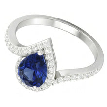 Afbeelding in Gallery-weergave laden, Royal Blue Saffier Edelsteen Ring 3-karaat 14K Witgoud – hoekaanzicht