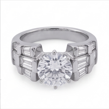 Afbeelding in Gallery-weergave laden, Natuurlijk 3 karaat Ronde en Baguettes Diamanten Jubileum Ring Wit Goud 14K