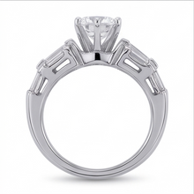 Afbeelding in Gallery-weergave laden, Natuurlijk 3 karaat Ronde en Baguettes Diamanten Jubileum Ring Wit Goud 14K