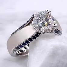 Afbeelding in Gallery-weergave laden, Natuurlijk Diamanten Verlovingsring 3,50 Karaat Blauwe Saffier Accenten Sieraden