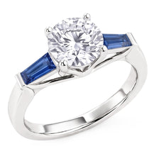Afbeelding in Gallery-weergave laden, Natuurlijke Blauwe Saffier Diamanten Ring 3.20 Karaat 3-Steens Oude Mijnwerker