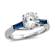 Afbeelding in Gallery-weergave laden, Natuurlijke Blauwe Saffier Diamanten Ring 3.20 Karaat 3-Steens Oude Mijnwerker