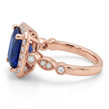 Afbeelding in Gallery-weergave laden, Natuurlijke Echte (Niet Labgekweekt) Dames Halo Edelsteen Ring Princess Ceylonsaffier 6 Karaat Roségoud