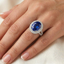 Afbeelding in Gallery-weergave laden, Natuurlijke Echte (Niet labgekweekt) Dubbele Halo Ceylonsaffier Verlovingsring 6.75 Karaat Dames Sieraden