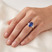 Afbeelding in Gallery-weergave laden, Natuurlijke echte diamanten ( niet in een laboratorium gekweekt ) damesring geaccentueerd griffel diep ovaal blauwe saffier 3,75 karaat