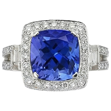Afbeelding in Gallery-weergave laden, Natuurlijke tanzaniet met Natuurlijke echte diamanten ( niet in een laboratorium gekweekt ) 5,40 ct ring 14K witgoud