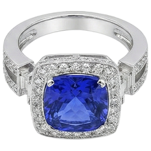 Afbeelding in Gallery-weergave laden, Natuurlijke tanzaniet met Natuurlijke echte diamanten ( niet in een laboratorium gekweekt ) 5,40 ct ring 14K witgoud