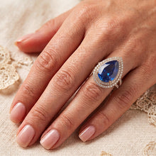 Afbeelding in Gallery-weergave laden, Natuurlijke uit de aarde gewonnen Diamanten Verlovingsring Dubbele Halo Peer Blauwe Saffier 5.75 Karaat