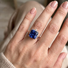 Afbeelding in Gallery-weergave laden, Natuurlijke uit de aarde gewonnen diamanten verlovingsring half halo prinses blauwe saffier 5.50 karaat
