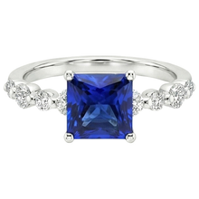 Afbeelding in Gallery-weergave laden, Nieuwe gouden prinses geslepen natuurlijke blauwe saffier met accenten ring 4 karaat