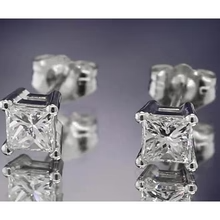 Afbeelding in Gallery-weergave laden, Oorbel Met Echt Diamanten Studs 1,50 Karaat Princess Cut Witgoud 14K F VS1