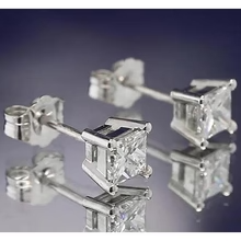Afbeelding in Gallery-weergave laden, Oorbel Met Echt Diamanten Studs 1,50 Karaat Princess Cut Witgoud 14K F VS1