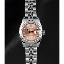 Afbeelding in Gallery-weergave laden, Orologio Rolex da donna Datejust 26 mm met vierkleurige zalmkleurige, lunetta scanalata en chiusura tot een jubileum