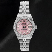 Afbeelding in Gallery-weergave laden, Rolex Datumjust roestvrij staal jubileumarmband roze dweil diamanten wijzerplaat dameshorloge