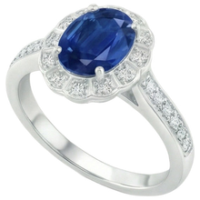 Afbeelding in Gallery-weergave laden, Ovaal en rond geslepen 4,20 ct saffier en Natuurlijke echte diamanten ( niet in een laboratorium gekweekt ) ring wit goud 14K