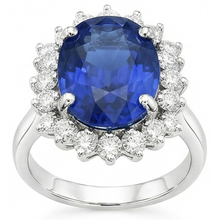 Afbeelding in Gallery-weergave laden, Ovaal- en Rondgeslepen Ceylon Kleur Saffier 8.01 Karaat IGI GECERTIFICEERDE Diamanten Ring WG 14K