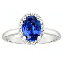 Afbeelding in Gallery-weergave laden, Ovaal en rond geslepen Ceylon saffier met Natuurlijke echte diamanten ( niet in een laboratorium gekweekt ) ring 2.80 karaat WG 14K
