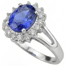 Afbeelding in Gallery-weergave laden, Ovaal Geslepen 22.75 Karaat Tanzaniet Met Natuurlijke uit de aarde gewonnen Diamanten Ring Witgoud 14K