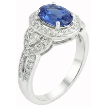 Afbeelding in Gallery-weergave laden, Ovaal geslepen Sri Lanka saffier en Natuurlijke echte diamanten ( niet in een laboratorium gekweekt ) ring wit goud 14K 3 Ct