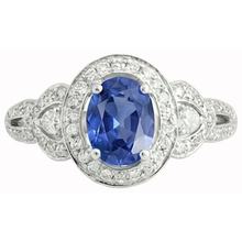 Afbeelding in Gallery-weergave laden, Ovaal geslepen Sri Lanka saffier en Natuurlijke echte diamanten ( niet in een laboratorium gekweekt ) ring wit goud 14K 3 Ct