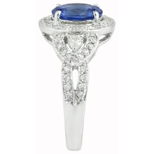 Afbeelding in Gallery-weergave laden, Ovaal geslepen Sri Lanka saffier en Natuurlijke echte diamanten ( niet in een laboratorium gekweekt ) ring wit goud 14K 3 Ct