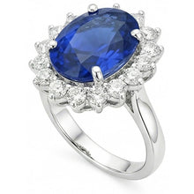 Afbeelding in Gallery-weergave laden, Ovaal- en Rondgeslepen Ceylon Kleur Saffier 8.01 Karaat IGI GECERTIFICEERDE Diamanten Ring WG 14K