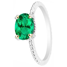 Afbeelding in Gallery-weergave laden, Ovaal Geslepen Colombiaanse Smaragd ring in Bicolor 14K Goud – bovenaanzicht