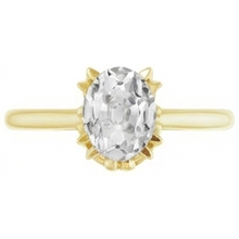 Afbeelding in Gallery-weergave laden, Old Mine Slijpvorm Briljant ring in 14K Geelgoud – hoekaanzicht