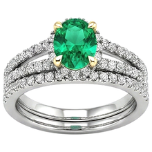 Afbeelding in Gallery-weergave laden, Smaragd Ovaal Sieraadsteen Ring in Bicolor 14K Goud – profielaanzicht