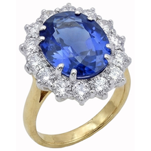 Afbeelding in Gallery-weergave laden, Ovale Ceylonsaffier Natuurlijke uit de aarde gewonnen Diamanten 8.51 Ct Ring Tweekleurig Witgoud 14K
