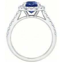 Afbeelding in Gallery-weergave laden, Ovale Ceylon Saffier En Diamant Ring Massief Goud 14K