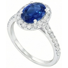 Afbeelding in Gallery-weergave laden, Ovale Ceylon Saffier En Diamant Ring Massief Goud 14K