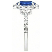Afbeelding in Gallery-weergave laden, Ovale Ceylon Saffier En Diamant Ring Massief Goud 14K