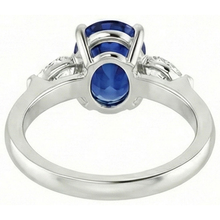 Afbeelding in Gallery-weergave laden, Ovale Ceylon Saffier En Peer Diamant Drie Steen Ring Goud 14K 3 Ct