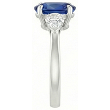 Afbeelding in Gallery-weergave laden, Ovale Ceylon Saffier En Peer Diamant Drie Steen Ring Goud 14K 3 Ct