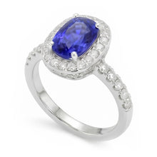 Afbeelding in Gallery-weergave laden, Ovale Ceylonese Saffier Halo Ring met Natuurlijke uit de aarde gewonnen Diamanten 11.75 Karaat Goud 14K