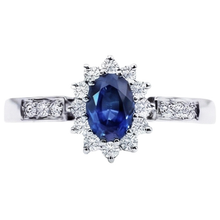 Afbeelding in Gallery-weergave laden, Ovale Ceylon saffier en ronde geslepen Natuurlijke echte diamanten ( niet in een laboratorium gekweekt ) ring 2.50 Ct