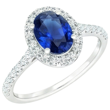 Afbeelding in Gallery-weergave laden, Ovale Natuurlijke uit de a aarde gewonnen Diamanten Halo Ring met Blauwe Saffier en Accentstenen 6 Karaat Witgoud
