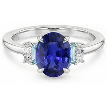 Afbeelding in Gallery-weergave laden, Ovale Edelsteen Ring Ceylon Saffier Sieraden Met Accenten 4 Karaat Goud